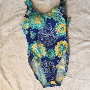 Turquoise and blue bathing suit